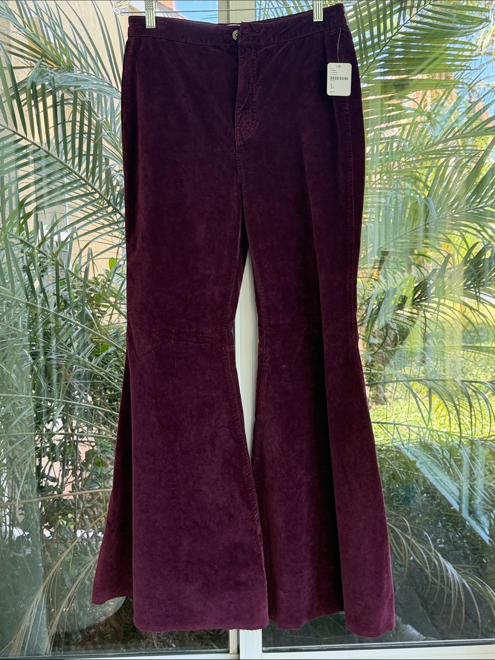 NWT Free People Just Float On Boho Wide Flare Leg Purple Velvet Pants - Picture 4 of 16